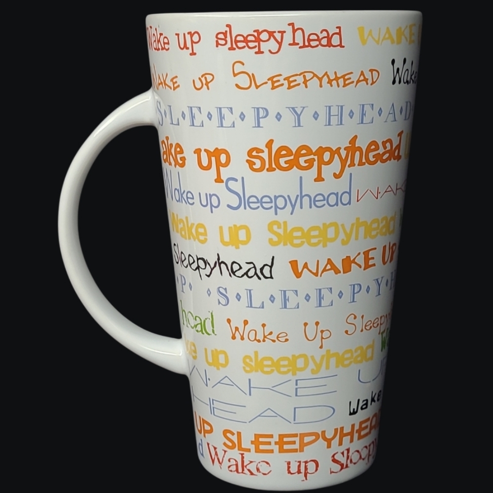 NEW - "Wake Up Sleepyhead" Multicolor Text - Tall Coffee Mug        By Stir 16oz